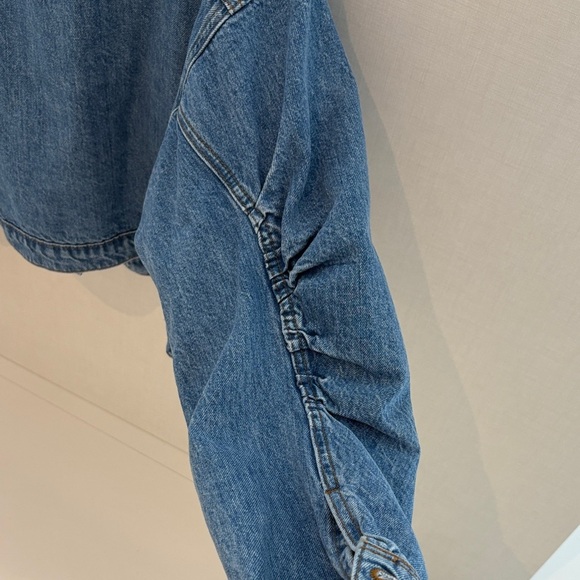 Frame Sea Level Ruched Sleeve Denim  Jean Jacket - Picture 4 of 10